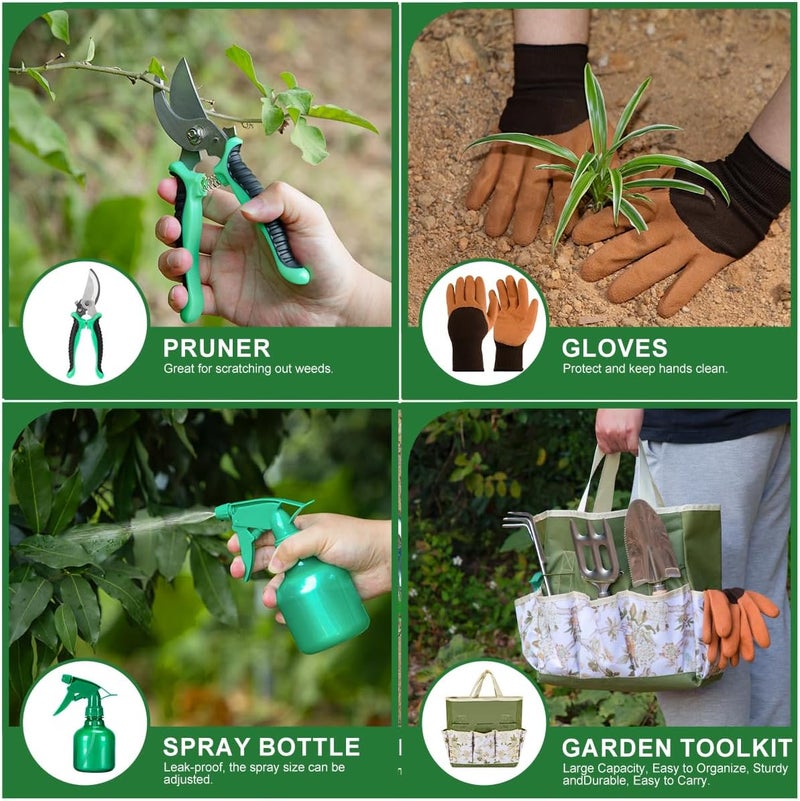 Wevelel 9-Piece Premium Gardening Tool Set for Women - Heavy Duty Stainless Steel Rust-Proof Tools with Fashion Storage Tote | Perfect Gardening Gifts for Mom, Mother's Day, Birthday & Outdoor (Green) - Image 4